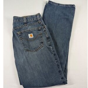 Carhartt Relaxed Fit Blue Denim Jeans Mens 33x34 Cotton Polyester Workwear